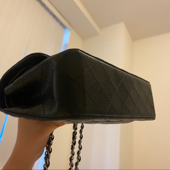 HOLD* Chanel CF classic flap bag small black calf skin sliver - Picture 7 of 10